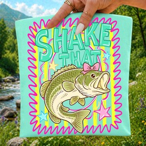 Shake That Bass PNG, Striped Bass Fishing Sublimation Design, Preppy Fishing Bow PNG, Retro Lake Life Digital Download, Fishing Shirt Design