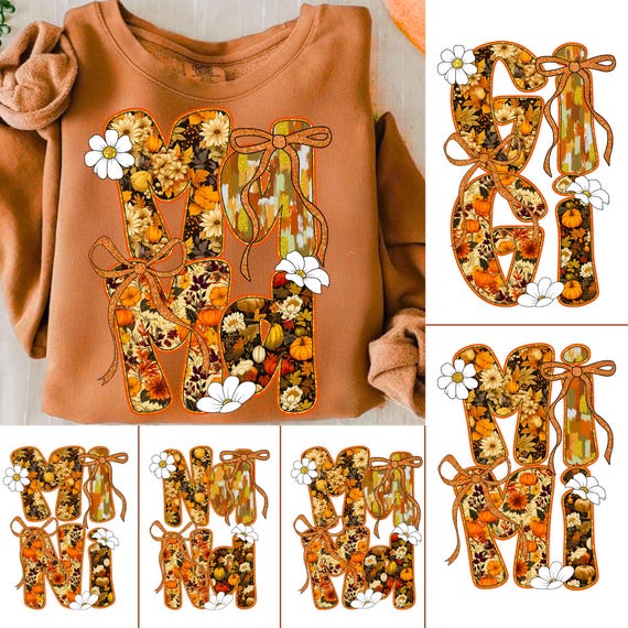 Sparkly Pumpkin Mother Autumn Coquette PNG Bundle: Boho Floral Sublimation Design Digital Download