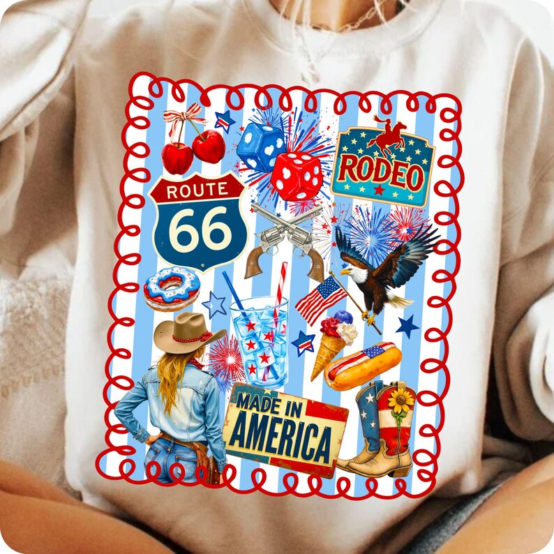 Western Collage 4th of July PNG, Retro Patriotic Sublimation Design, Preppy Coquette USA Shirt Clipart, Vintage Independence Day Art