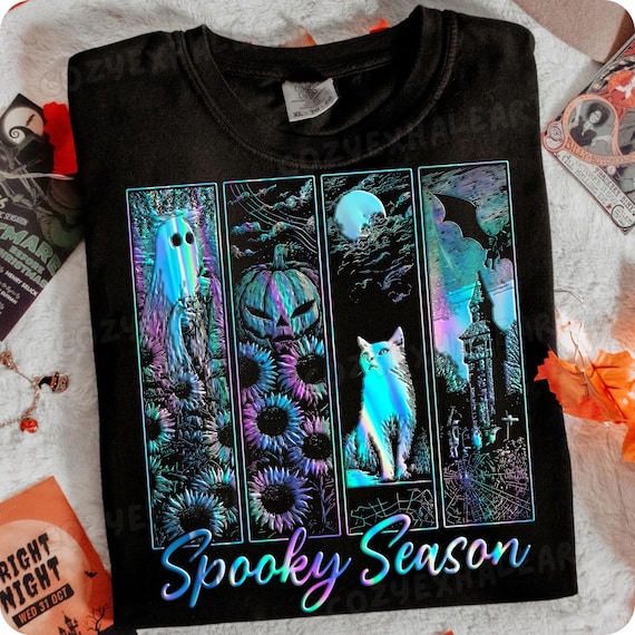 Iridescent Halloween PNG: Spooky Retro Horror Movie Design for Digital Crafts & Trendy Tees (Digital Download)