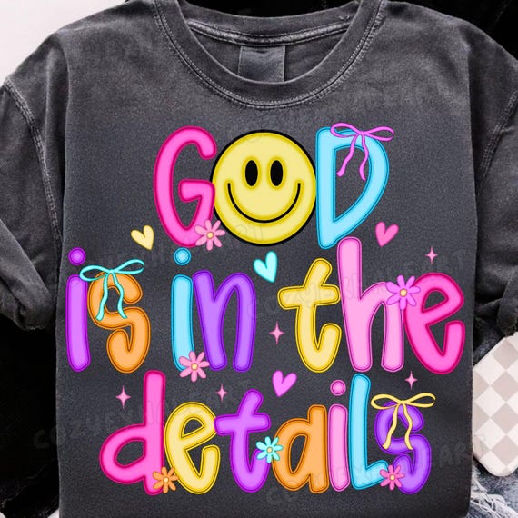 Glittery Preppy Faith Graphic: God is in the Details PNG Digital Download for Trendy Religious Design