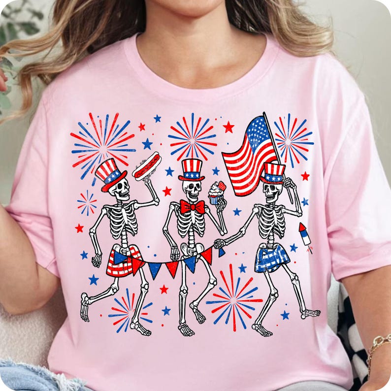 Patriotic Skeletons PNG, Funny USA 4th of July Red White Blue Sublimation Design, Independence Day America Party Shirt Graphic
