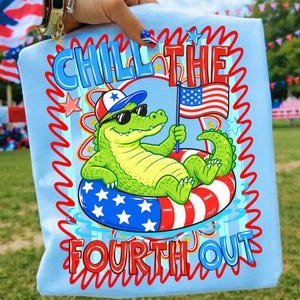 4th of july png, american gator png, chill the fourth out, patriotic gator shirt, crocodile png design, funny patriotic png, boys 4th of july, red white blue png, sublimation design, dtf transfer art, preppy alligator, kids independence day, sarcastic 4th of july
