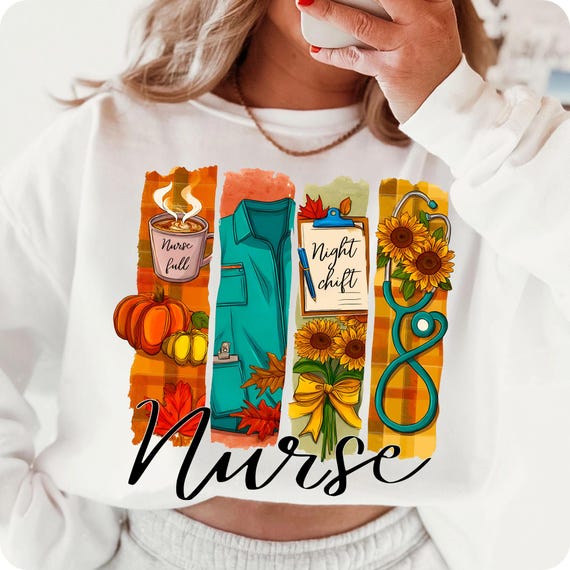 Autumn Nurse PNG: Trendy Fall Stethoscope Sublimation Design for Healthcare Professionals