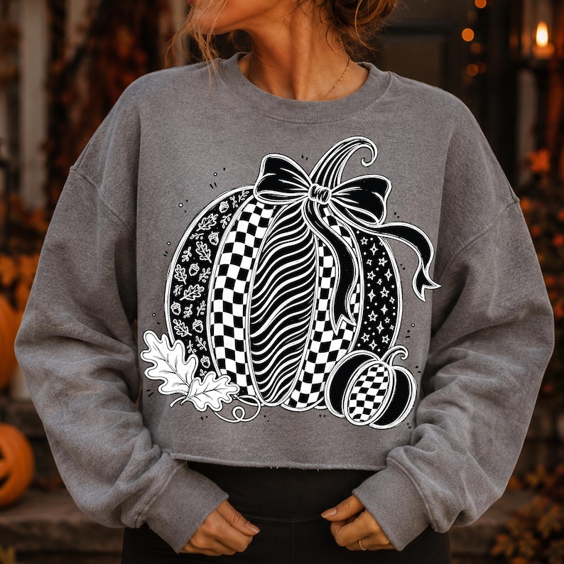 Coquette Pumpkin Design mockup on a cozy autumn sweatshirt