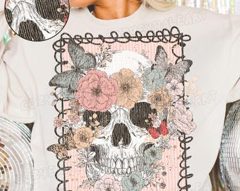 Floral Skull PNG : Boho Butterfly Skeleton Sublimation Design (téléchargement numérique