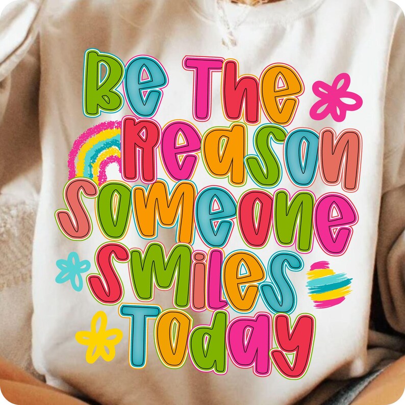 Spread joy with this “Be The Reason Someone Smiles Today” boho PNG! A floral hand-lettered design perfect for uplifting shirts, sublimation, DTF transfers, and promoting mental health and positivity all summer long.