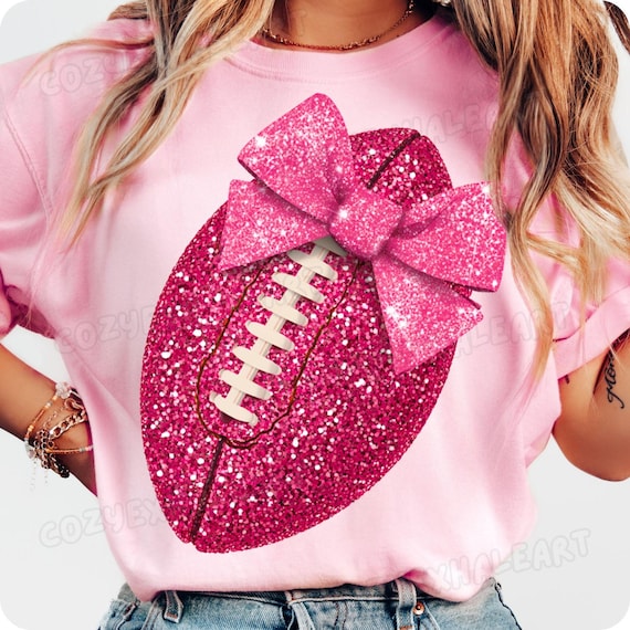 Pink Glitter Football Sublimation Design for Game Day Shirts, Breast Cancer Awareness & Coquette Gifts