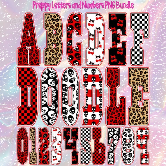 Retro Leopard Checker Cherry Letters PNG Bundle: Trendy Sports Alphabet for School Spirit Designs