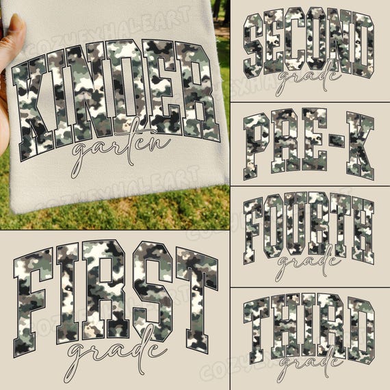 Retro Camo Back to School PNG Bundle: Boys' Sublimation Designs (Digital Download