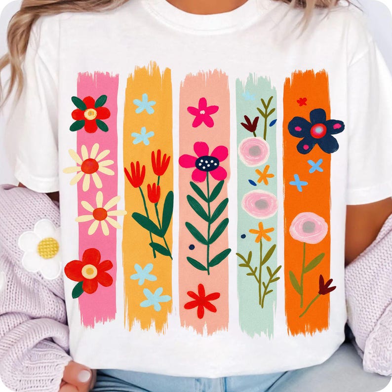High-resolution close-up of the whimsical floral doodle paint stroke sublimation design