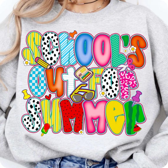 School's Out Summer Break PNG: Teacher Gift, Last Day Shirt Design, Preppy Graphic Download