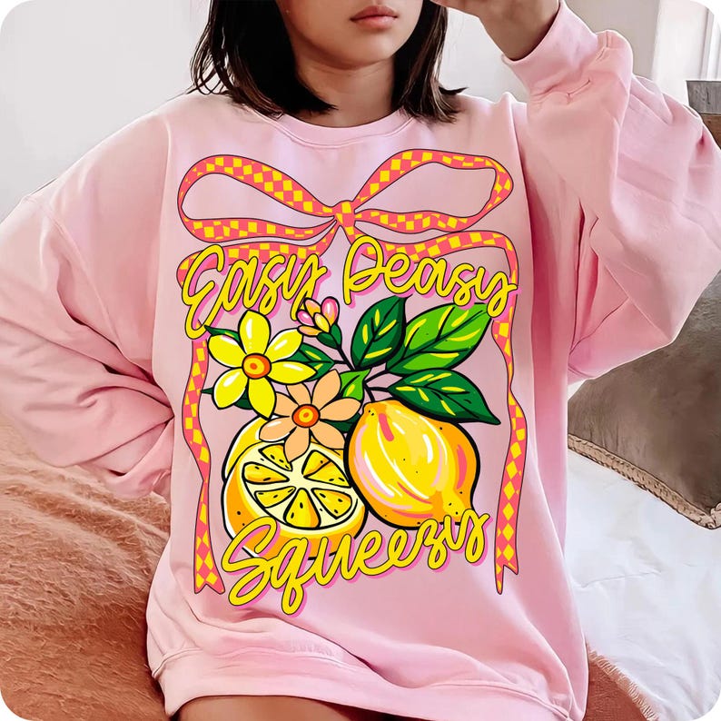 Preppy Lemon Summer PNG, Coquette Bow Lemonade Design, Easy Peasy Lemon PNG, Girly Summer Shirt Sublimation, Trendy Cottage Core Art