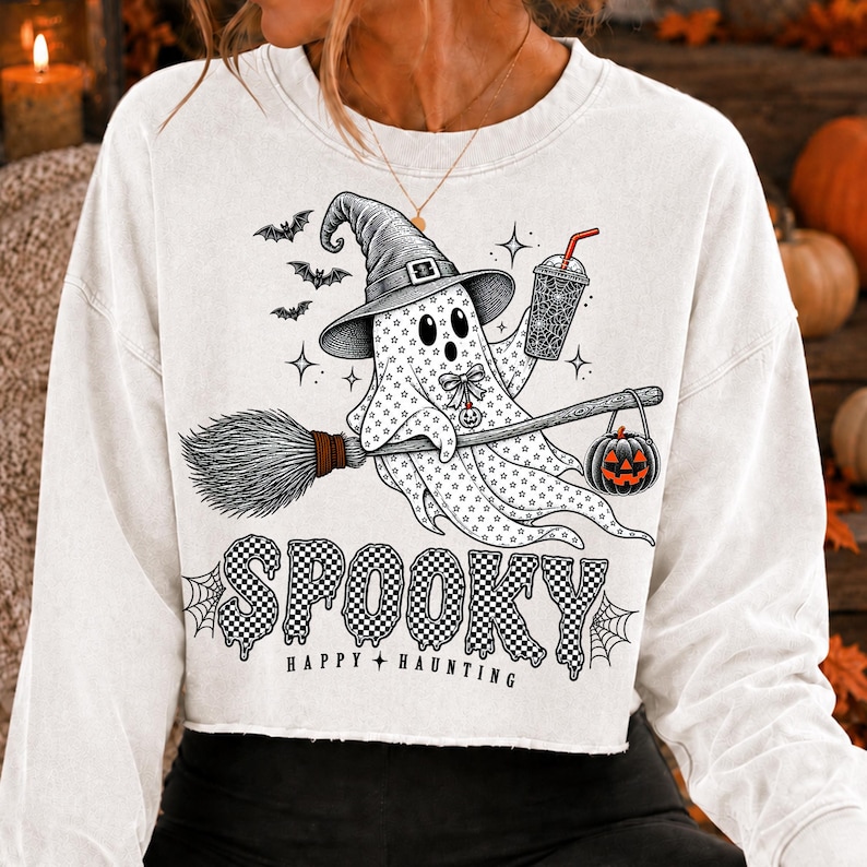Close-up of Spooky Happy Haunting Ghost Witch PNG design showcasing details