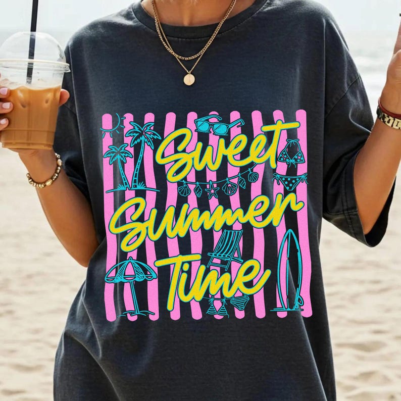Sweet Summer Time Stripes and Beach Graphic Design on Hoodies and Mugs