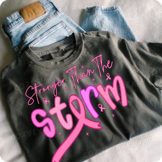 Stronger Than The Storm PNG: Breast Cancer Awareness Ribbon Design (Digital Download
