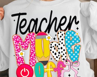 Teacher Mode Off PNG: Pink Bow Pencil Design (Digital Download)