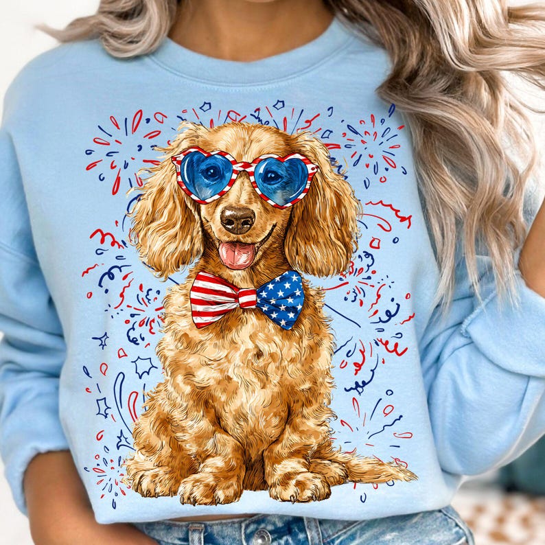 Patriotic Dog Bundle PNG, 4th of July Dog Illustration, USA Dog Sublimation, Dog Wearing Stars and Stripes Bow, Dog Mom Design