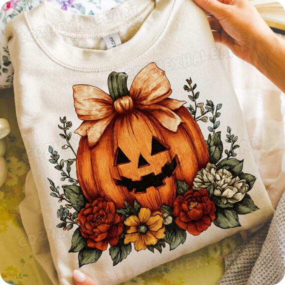 Gothic Coquette Halloween Pumpkin Sublimation Design: Spooky Preppy Fall Graphic for Shirts