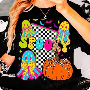 Halloween Ghost Spooky PNG Cute Boo Coquette Ghost Pink Checkered Preppy Halloween Sublimation Retro Pumpkin Design for Shirts Kids Gift