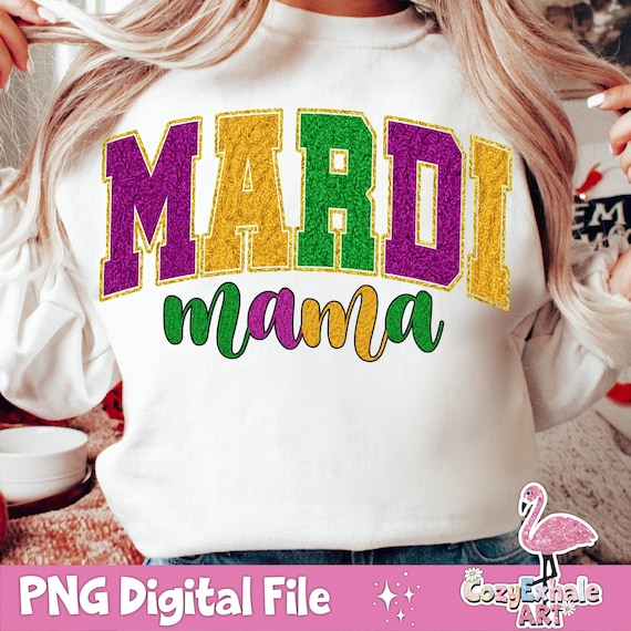 Glitter Mardi Gras Mama PNG: Louisiana Shirt Design (Digital Download)