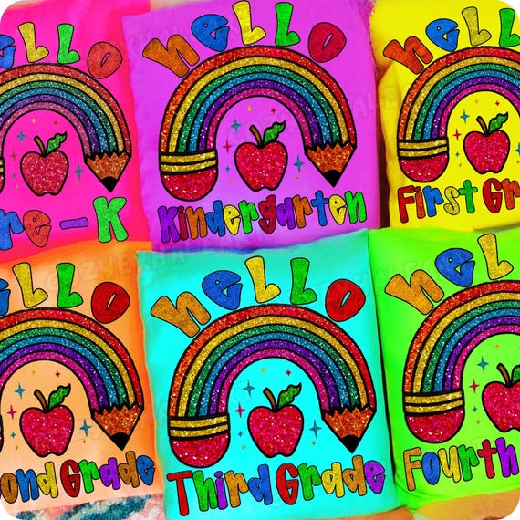 Retro Rainbow Back to School PNG Bundle: Teacher & Student Designs (Digital Download