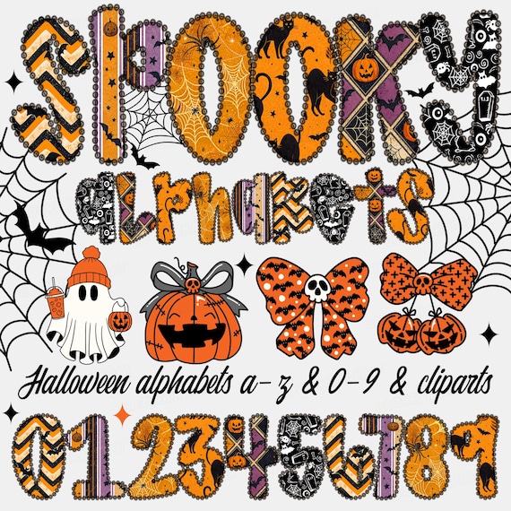 Eerie Halloween Glitter Font: Ghostly Pumpkin Alphabet PNG for Spooky DIY Crafts (Digital Download)