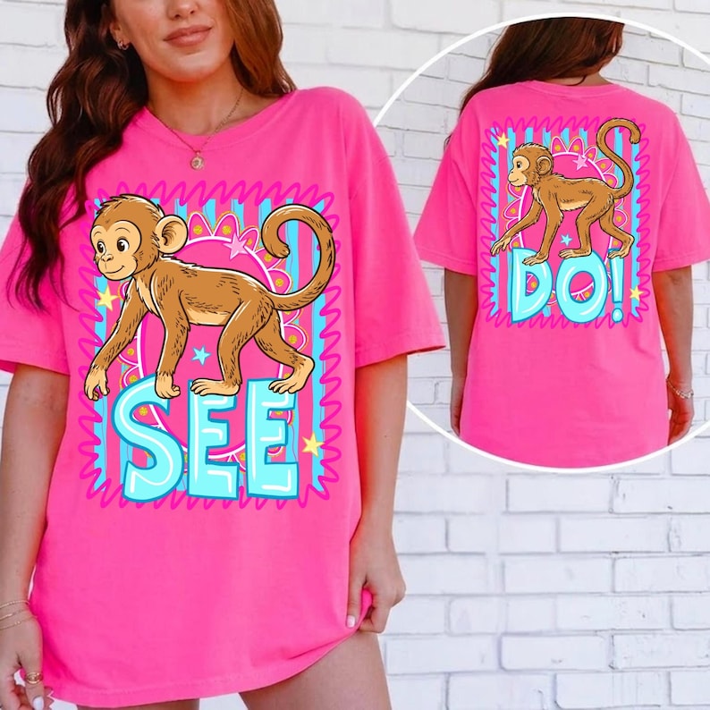 Vibrant teal and pink monkey design for crafters