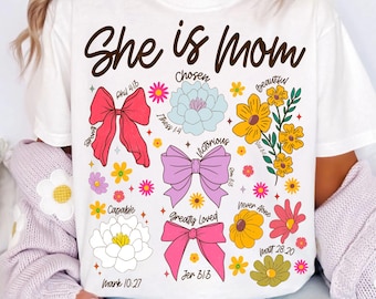 She Is Mom Coquette PNG: Floral Christian Design (Digital Download)