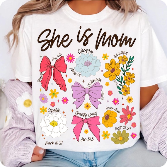 She Is Mom Coquette PNG: Floral Christian Design (Digital Download)