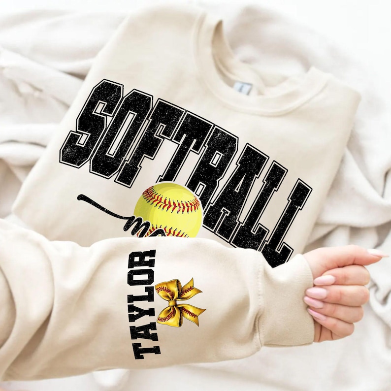 Personalized Softball Mom PNG, Custom Name on Sleeve, Softball Mama Design, Fall Season Gift, Gameday Shirt, Mother’s Day Softball Gift PNG.