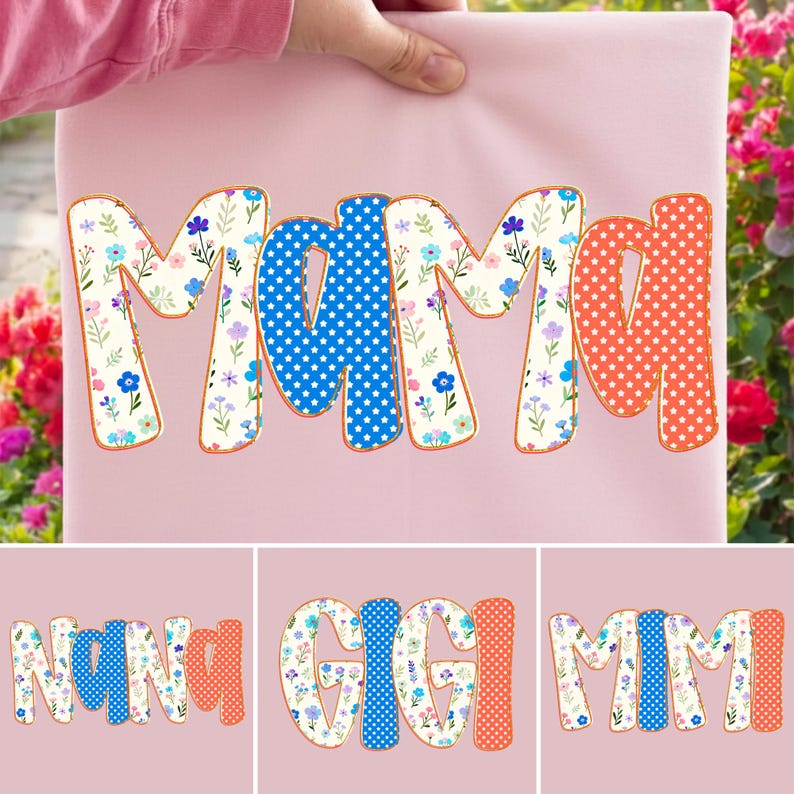 Close-up of the 'Gigi' patriotic floral typography for Independence Day crafts