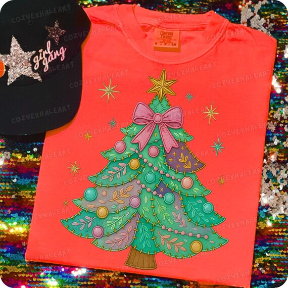 Coquette Christmas Tree PNG: Glitter Retro Holiday Sublimation (Digital Download