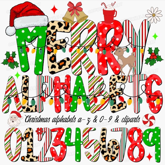 Leopard Candy Cane Christmas Alphabet PNG Bundle: Gingham Holiday Clipart (Digital Download