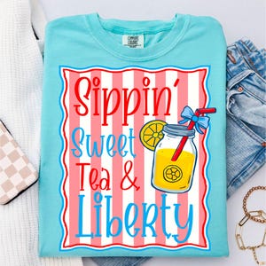 Sippin’ Sweet Tea and Liberty PNG Bundle, Retro 4th of July Sublimation, Patriotic Boho Floral Designs, Independence Day USA Clipart