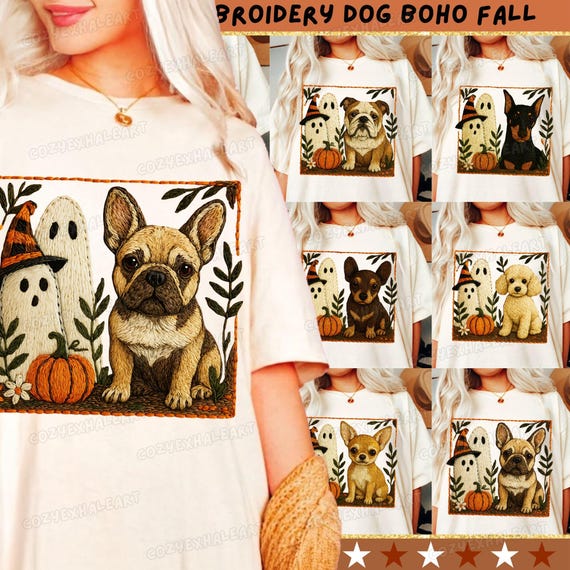 Boho Halloween Ghost Dog Clipart: French Bulldog & Poodle PNG Digital Download for Pet Lovers