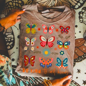 Be Kind to All Kinds PNG, Boho Floral Design, Inspirational Shirt, Butterfly & Wildflower Sublimation, Positive Quote