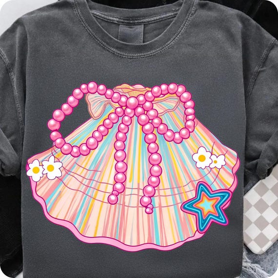 Coquette Clam Pearl Bow PNG: Preppy Coastal Sublimation (Digital Download)