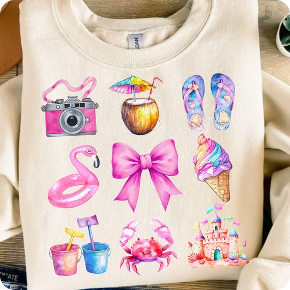 Preppy Summer Seashell PNG: Retro Beach Sublimation (Digital Download)