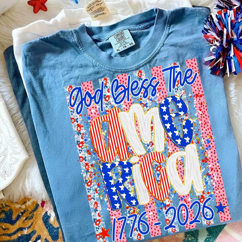 Retro Patriotic Sublimation Design on T-Shirt Mockup