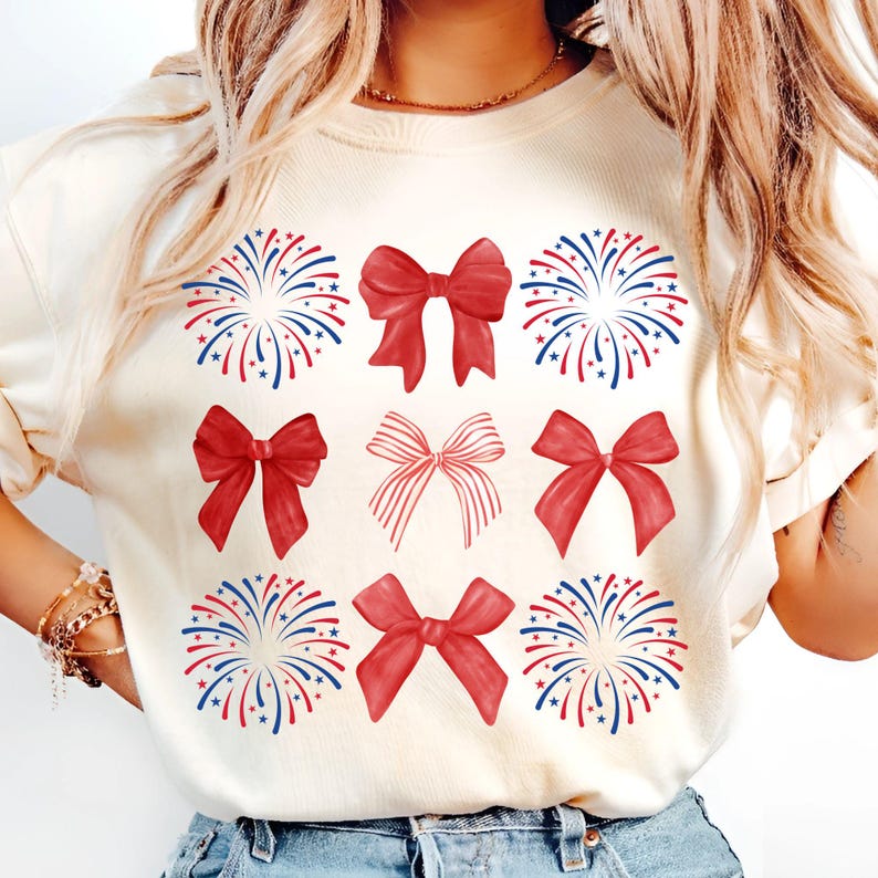 Example of Coquette 4th of July PNG on a white t-shirt.