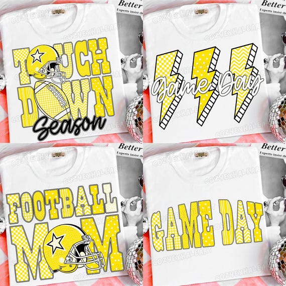 Yellow Football PNG Bundle: Leopard Checkered Design (Digital Download