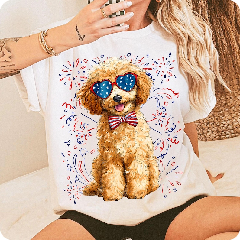 Patriotic Dog Bundle PNG, 4th of July Dog Illustration, USA Dog Sublimation, Dog Wearing Stars and Stripes Bow, Dog Mom Design