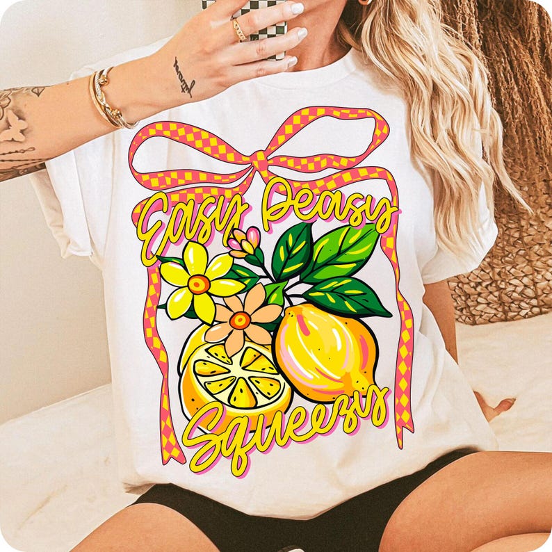 Preppy Lemon Summer PNG, Coquette Bow Lemonade Design, Easy Peasy Lemon PNG, Girly Summer Shirt Sublimation, Trendy Cottage Core Art