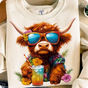 Summer Vibes Highland Cow PNG, Retro Funny Beach Shirt Design, Summer Sublimation, Highland Cow Summer PNG, Digital Download