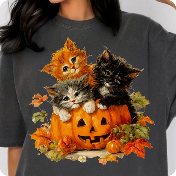 90s Retro Halloween Cat Pumpkin PNG - Spooky Autumn Sublimation Design for Fall Shirts
