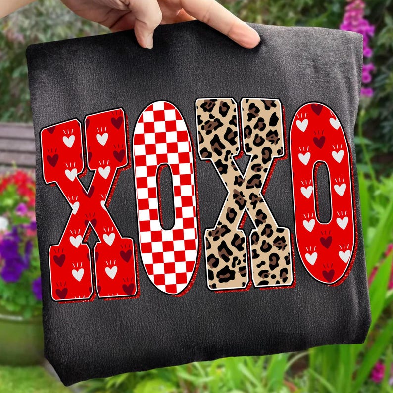 Preppy XOXO Valentine Glitter Png Mamma Leopard Rutigt Hjärta Kärlek Var Min Retro Penseldrag Kokett Kristen Jesus Vday Digital Konst bild 8
