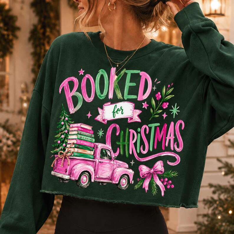 Image of Booked for Christmas Truck PNG, Watercolor Bookish Holiday Art (Digital Download)