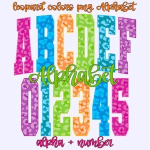 Preppy Neon Leopard Alphabet PNG Bundle Varsity Letters and Numbers Sublimation Design Sports Game Day College Font Alpha Pack Digital
