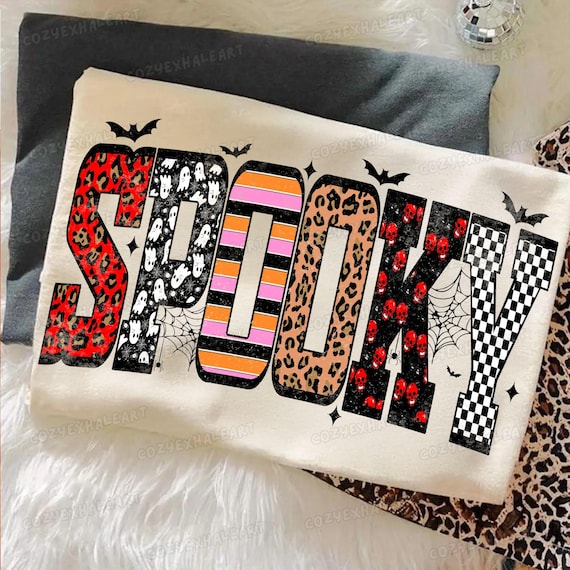 Trendy Coquette Ghost PNG: Halloween Sublimation Art for Fall Shirts with Checkered Cherry & Leopard Print